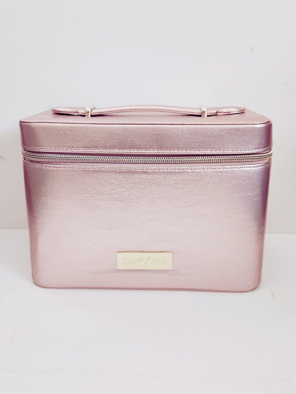 Lancome Rose Gold Metallic Cosmetic Vanity Case Bag with Insert Pouch